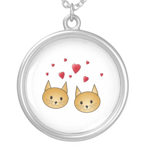 Cute Ginger cats. With Red Love Hearts. Personalized Necklace