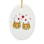Cute Ginger cats. With Red Love Hearts. Christmas Ornaments