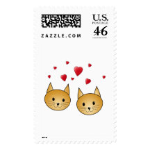 Cute Ginger cats. With Red Love Hearts. Stamps