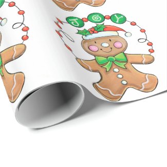 Cute Gingerbread man, Christmas Joy Gift Wrapping Paper