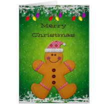 Cute Gingerbread Man & Christmas Lights Card