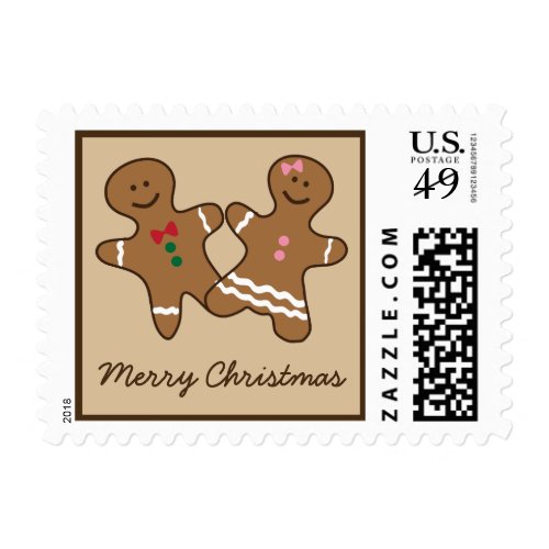 Cute Gingerbread Man Couple Christmas Holiday Stamp