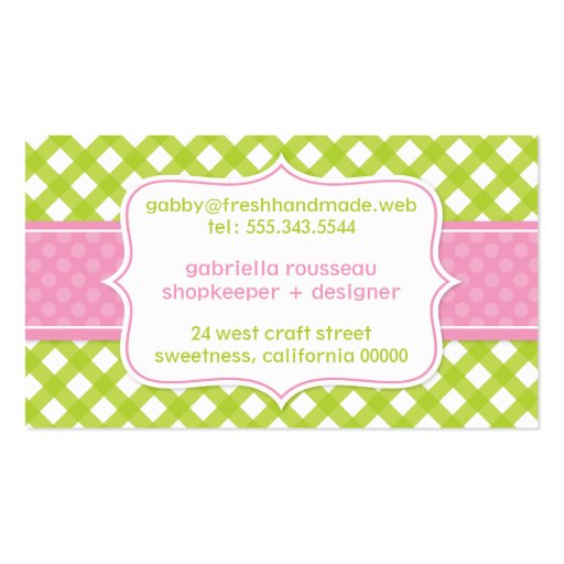 Cute Gingham Professional Business Card (back side)