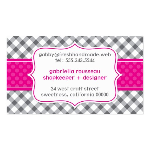 Cute Gingham Professional Business Card (back side)