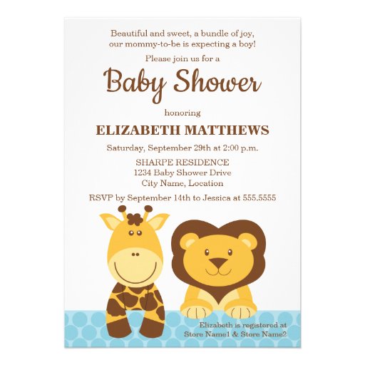 Cute Giraffe and Lion Baby Shower Invitations