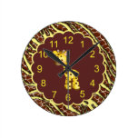 Cute Giraffe & Brown & Yellow Animal Print Wallclock