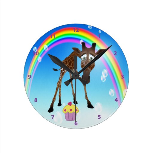 Cute Giraffe, Cupcake & Rainbow Clock