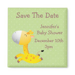 Cute Giraffe Green Save The Date Baby Shower Fridge Magnet