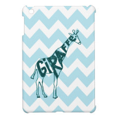 Cute Giraffe Hand Drawn Sketch on Blue Chevron iPad Mini Case
