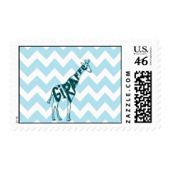 Cute Giraffe Hand Drawn Sketch on Blue Chevron Stamp