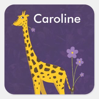 Cute Giraffe Holding Purple Flowers Customizable