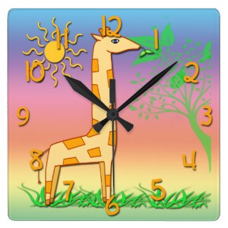 Cute Giraffe Kid&#39;s Square Wall Clock