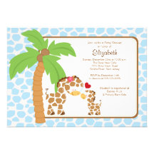 Cute Giraffe Mom & Baby Boy Baby Shower Invites