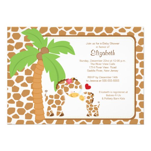 Cute Giraffe Mom & Baby Neutral Baby Shower Custom Invitations