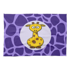 Cute Giraffe on Purple Zoo Animals Pattern Print Kitchen Towel