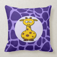 Cute Giraffe on Purple Zoo Animals Pattern Print Pillows