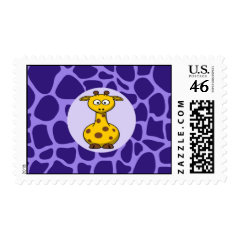 Cute Giraffe on Purple Zoo Animals Pattern Print Stamp