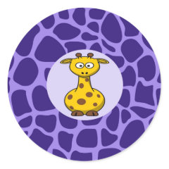Cute Giraffe on Purple Zoo Animals Pattern Print Sticker