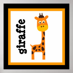 Cute Giraffe Safari Animals Baby Kids Poster