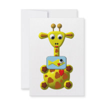 Cute Giraffe with Goldfish Custom Invitation