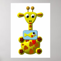 Cute Giraffe with Goldfish Poster