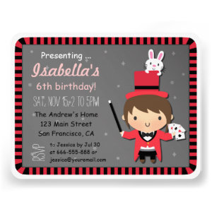 Cute Girl and Bunny Kids Magic Party Invitations