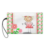 Cute Girl and Flower Design Custom Bagette Wristlet Purses