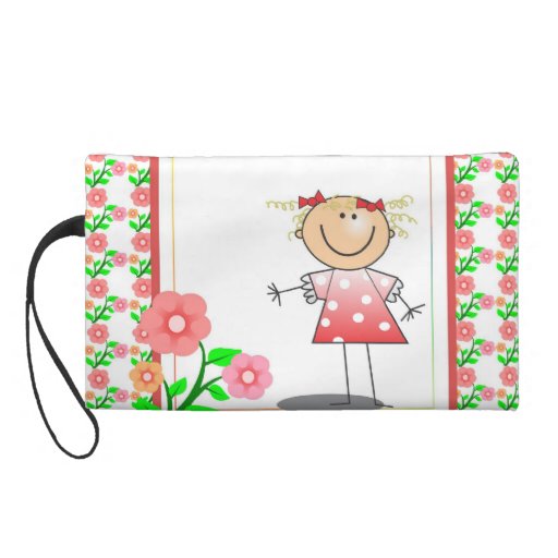 Cute Girl and Flower Design Custom Bagette Wristlet Purses