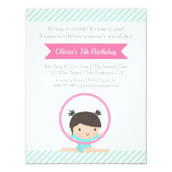 Cute Girl and Hoop Gymnastics Kids Birthday Party Personalized Announcement Card