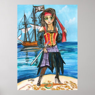 Cute Girl big eye pirate painting Print