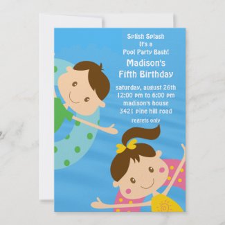 CUTE Girl & Boy Pool Party Birthday Invitation invitation