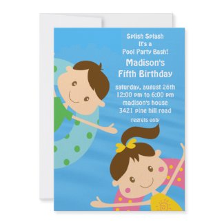 CUTE Girl & Boy Pool Party Birthday Invitation invitation