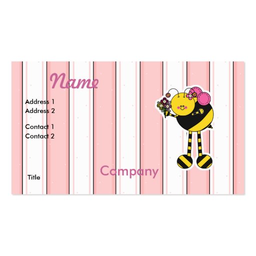 Cute Girl Bumble Bee Business Card Templates (front side)