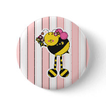 Cute Girl Bumble Bee Button