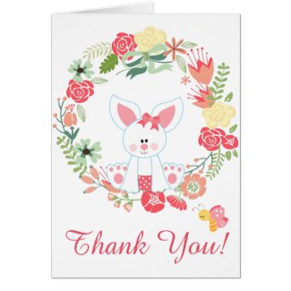 Cute Girl Bunny and Flower Wreath Thank You Card