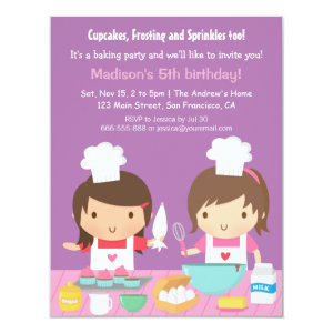 Cute Girl Chef Cupcake Baking Birthday Party Personalized Announcements