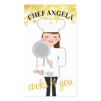 cute girl chef frying pan brunette cooking busi... profilecard