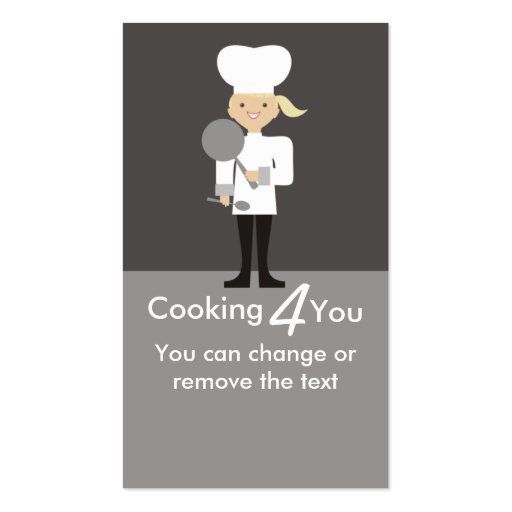 cute girl chef frying pan spoon cooking busines... business card template