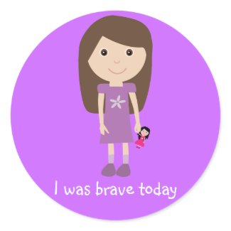 Cute Girl & Doll I Was Brave Today Lilac Stickers sticker