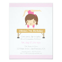 Cute Girl Gymnastics Kids Birthday Party Announcement Card