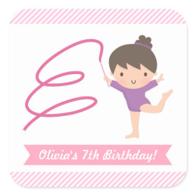 Cute Girl Gymnastics Kids Birthday Party Labels Square Sticker
