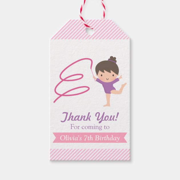Cute Girl Gymnastics Kids Birthday Party Tags Pack Of Gift Tags 1/3