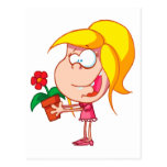 cute girl holding a flower pot postcards