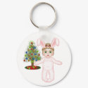 Cute Girl in a Bunny Outfit Christmas Key Chain keychains by LuraDee Cute Girl in a Bunny Outfit Christmas Key Chain keychains