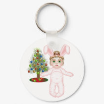 Cute Girl in a Bunny Outfit Christmas Key Chain keychains by LuraDee Cute Girl in a Bunny Outfit Christmas Key Chain keychains