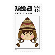 Cute Girl in Bobble Hat Stamp