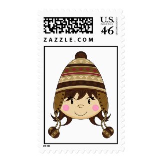 Cute Girl in Bobble Hat Stamp stamp