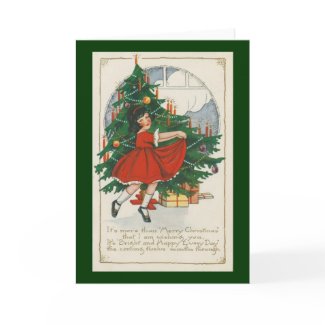 Cute Girl in Red Dress Christmas Card card