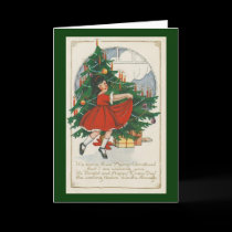 Cute Girl in Red Dress Christmas Card