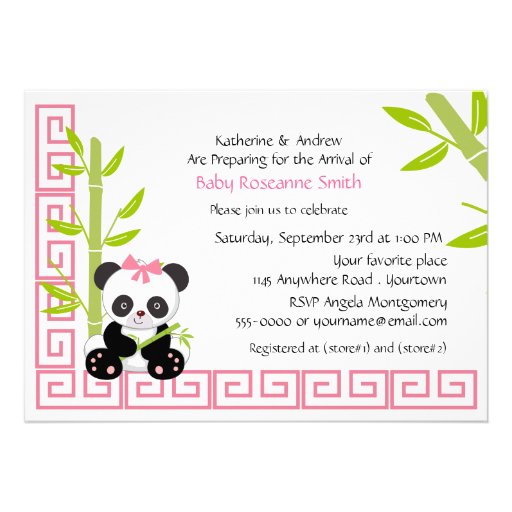 Cute Girl Panda Baby Shower Personalized Announcement